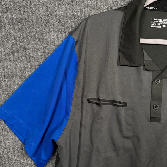 Nike Golf Mens Sz XL Dri-Fit Tour Performance Polo Shirt Gray Blue Short Sleeves - Picture 4 of 9